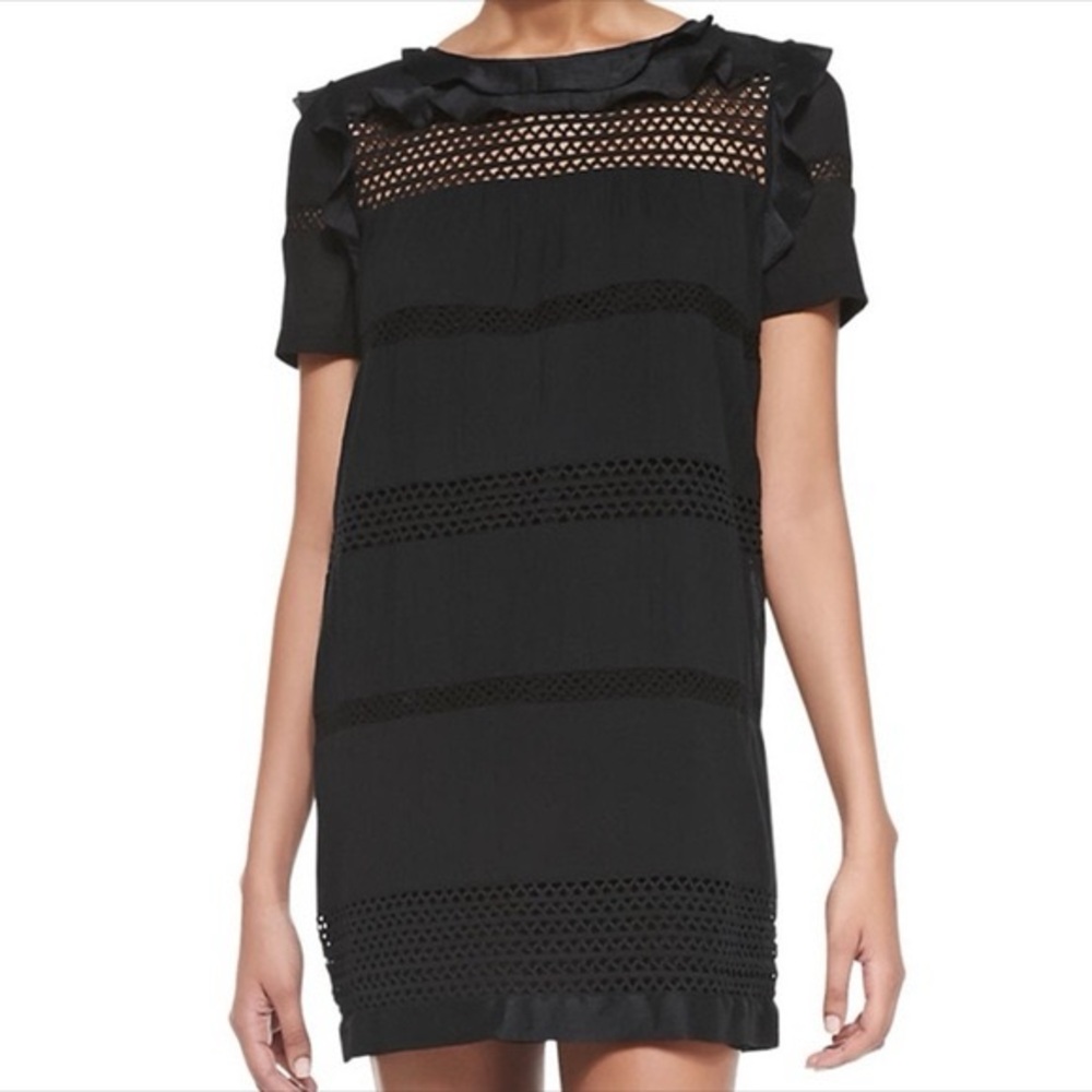 Isabelle Marant Etoile SZ 36/4 CALEEN Black Voile Ruffle Mini Dress Tunic